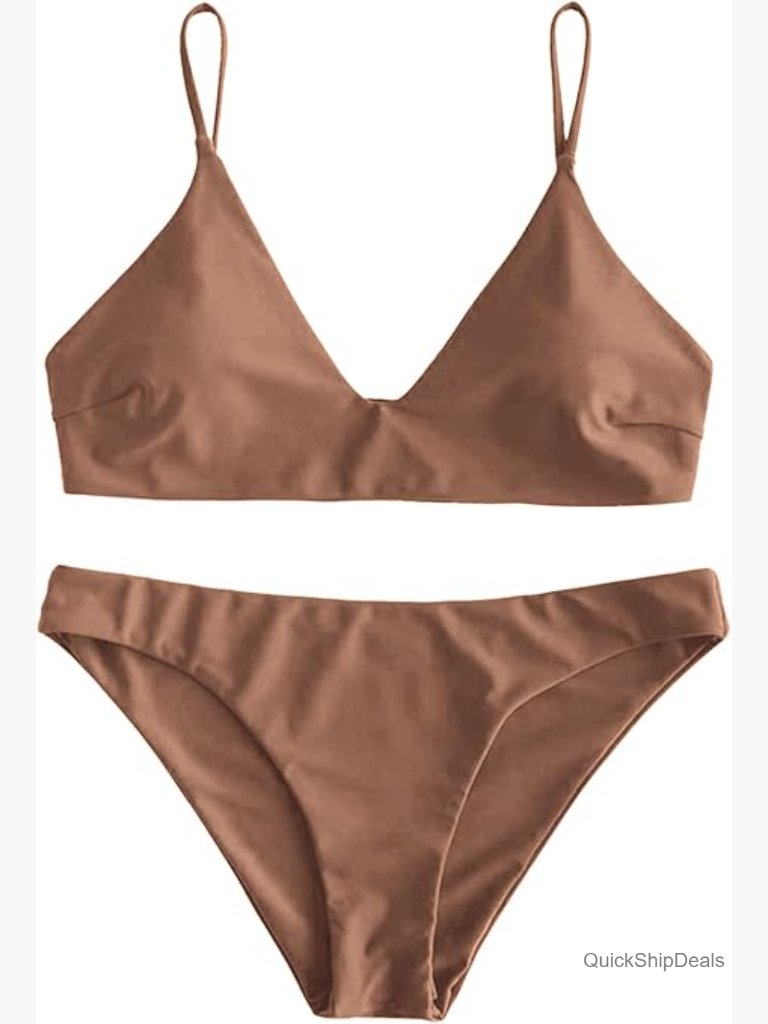 Solid Spaghetti Strap Bralette Bikini Set Two Piece Swimsuit